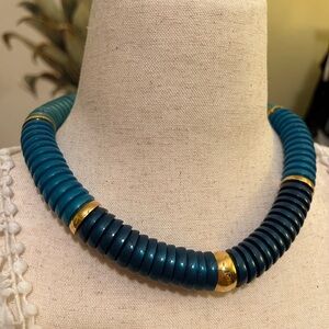Vintage 90s Blue Ombré and Gold Necklace